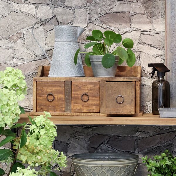 Hnedá antik drevená polička so šuplíčkami Grimaud Unit - 36*13*15 cm - Chic Antique