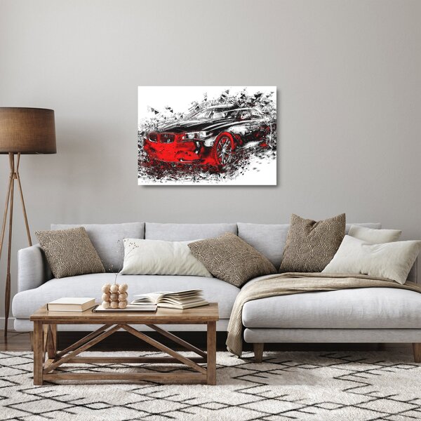 Sklenený obraz - Maľované auto v akcii (70x50 cm)