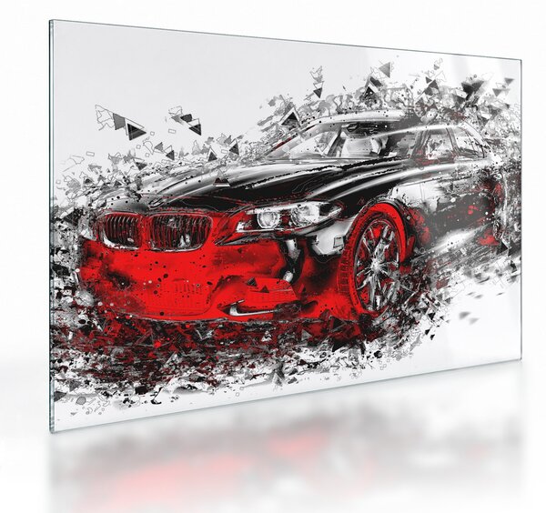 Sklenený obraz - Maľované auto v akcii (70x50 cm)