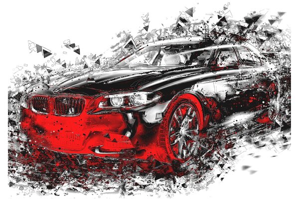 Sklenený obraz - Maľované auto v akcii (70x50 cm)