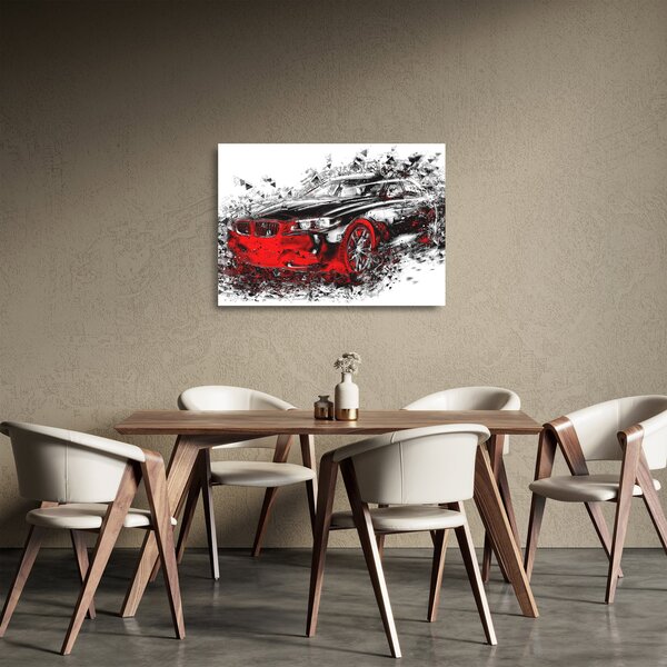 Sklenený obraz - Maľované auto v akcii (70x50 cm)