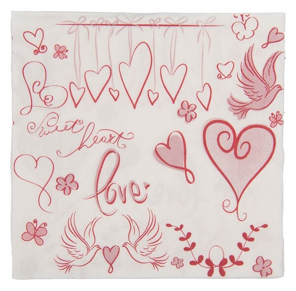 Romantické papierové obrúsky so srdiečkami - 33*33 cm (20ks) - Clayre & Eef