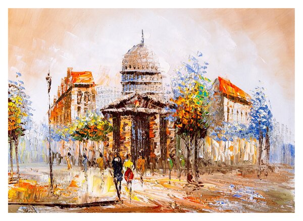 Sklenený obraz - Maľovaná mestská pamiatka (70x50 cm)