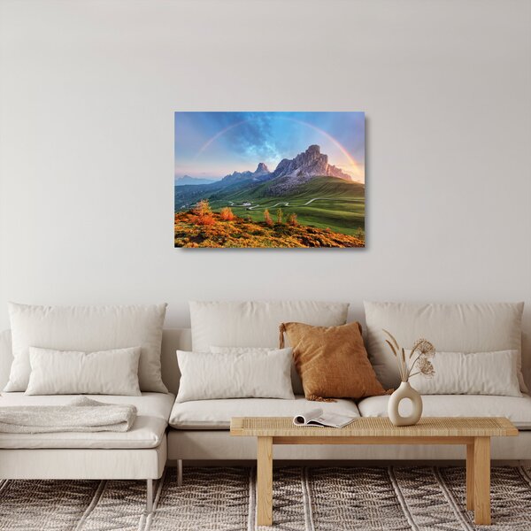 Sklenený obraz dúhy nad skaliskami (70x50 cm)