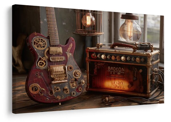 Obraz gitara s retro zosilňovačom