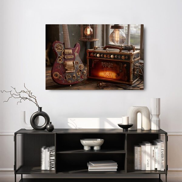 Obraz gitara s retro zosilňovačom