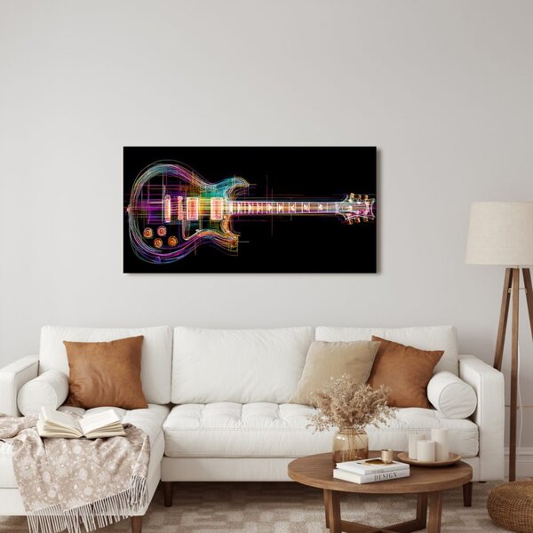 Obraz neónová gitara na čiernom