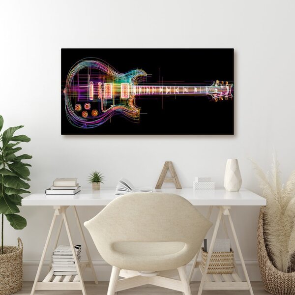 Obraz neónová gitara na čiernom
