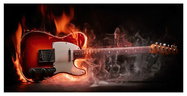 Obraz horiaca gitara v plameňoch