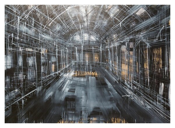 Sklenený obraz interiéru starej budovy (70x50 cm)