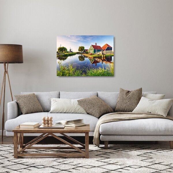 Sklenený obraz holandských mlynov (70x50 cm)