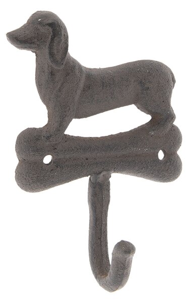 Kovový nástenný háčik Pes s kostičkou - 10 * 4 * 15 cm - Clayre & Eef
