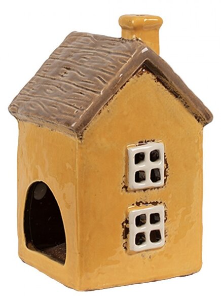 Žltý keramický svietnik na čajovú sviečku domček Amster Village - 9*9*15 cm - Clayre & Eef