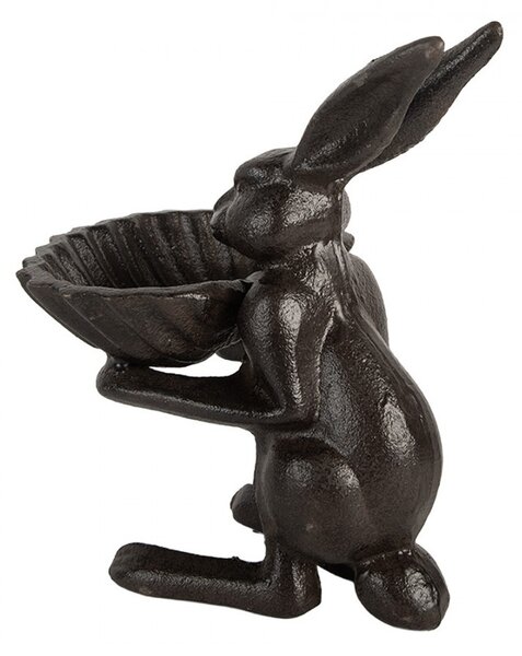 Hnedé antik liatinové krmítko pre vtáčiky zajac - 16*13*17 cm - Clayre & Eef