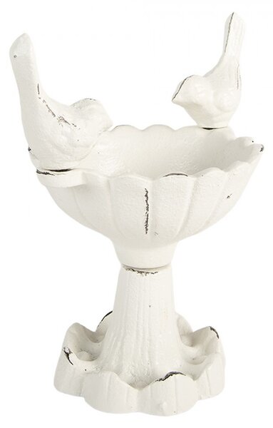 Biele antik malé liatinové krmítko s vtáčikmi pre vtáčiky - 14*10*15 cm - Clayre & Eef