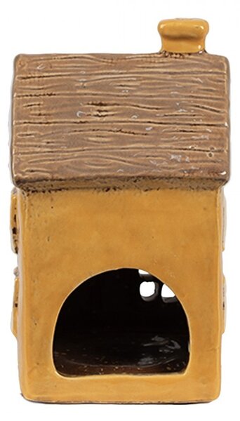 Žltý keramický svietnik na čajovú sviečku domček Amster Village - 9*9*15 cm - Clayre & Eef