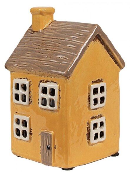 Žltý keramický svietnik na čajovú sviečku domček Amster Village - 9*9*15 cm - Clayre & Eef