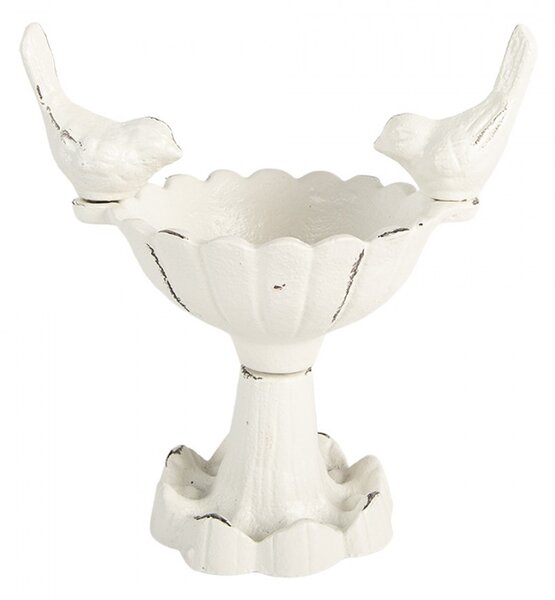 Biele antik malé liatinové krmítko s vtáčikmi pre vtáčiky - 14*10*15 cm - Clayre & Eef