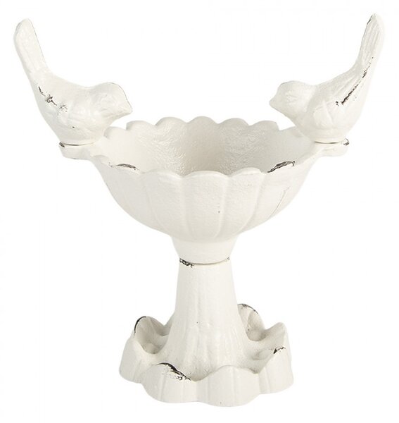 Biele antik malé liatinové krmítko s vtáčikmi pre vtáčiky - 14*10*15 cm - Clayre & Eef