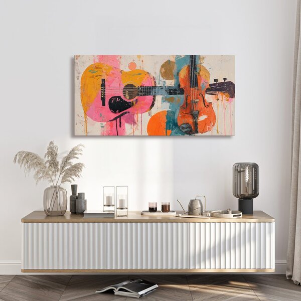 Obraz gitara a husle vo farbách