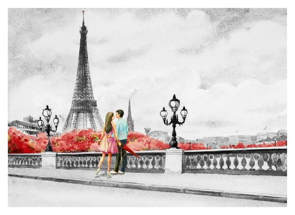 Sklenený obraz - Milenci v Paríži (70x50 cm)