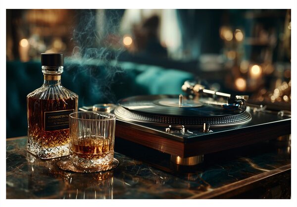 Obraz gramofón a pohár whisky