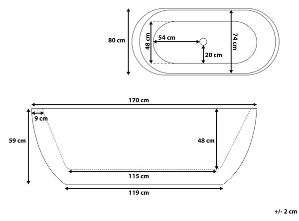 Voľne stojaca vaňa biela akrylát 170 x 80 cm oválny tvar elegantný moderný štýl kúpeľňa