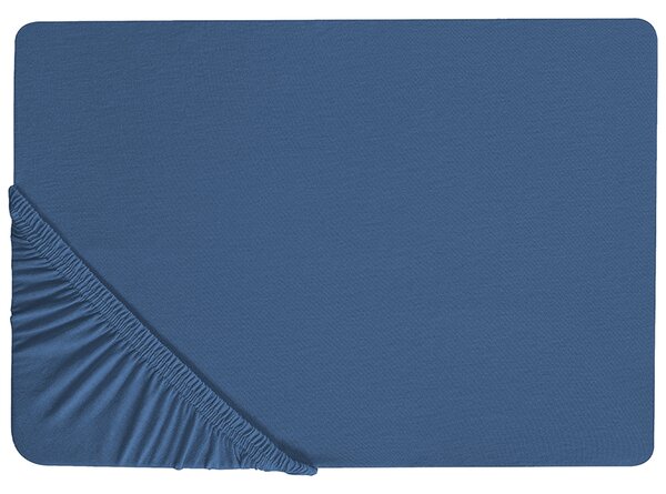 Napínacie prestieradlo modré bavlnené 140 x 200 cm elastické okraje klasická posteľná plachta textílie do spálne