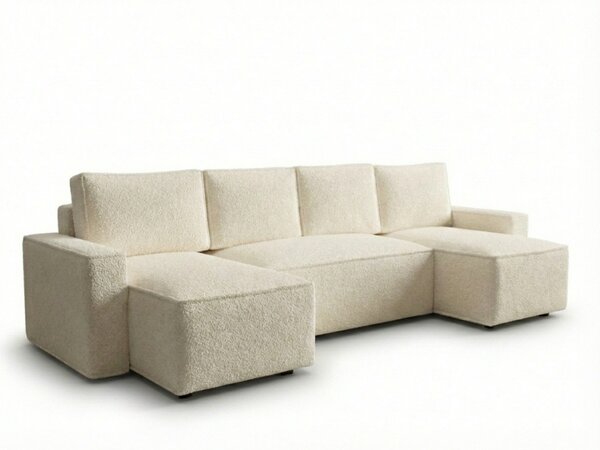 Rozkladacia sedacia súprava do U SMART BOUCLE 303x143 cm, krémová