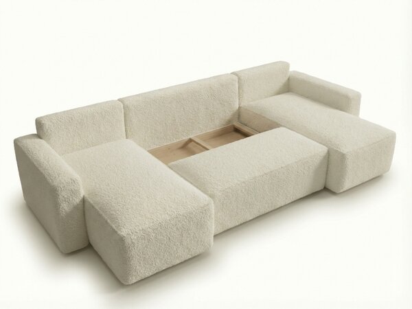 Rozkladacia sedacia súprava do U SMART BOUCLE 303x143 cm, krémová