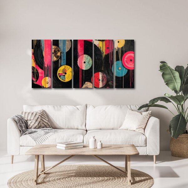 5-dielny obraz retro vinylové platne
