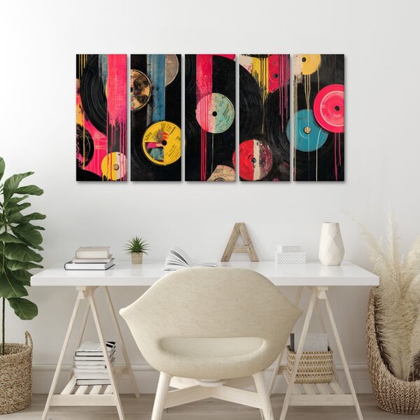 5-dielny obraz retro vinylové platne