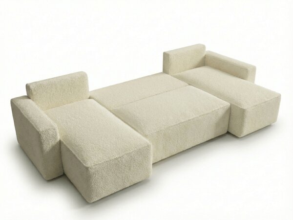 Rozkladacia sedacia súprava do U SMART BOUCLE 303x143 cm, krémová