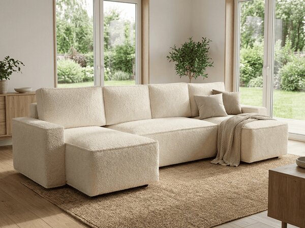 Rozkladacia sedacia súprava do U SMART BOUCLE 303x143 cm, krémová