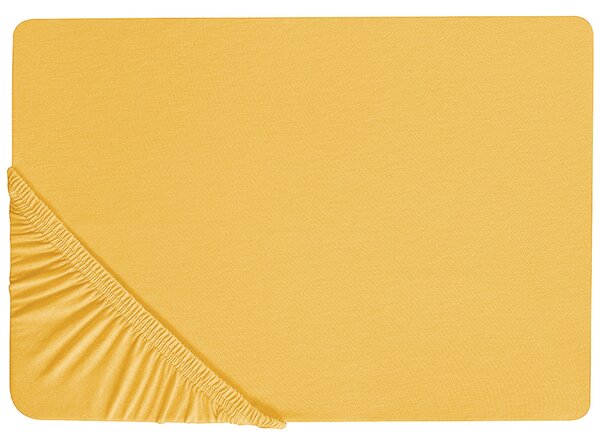 Napínacie prestieradlo horčicová žltá bavlnené 90 x 200 cm elastické okraje klasická posteľná plachta textílie do spálne