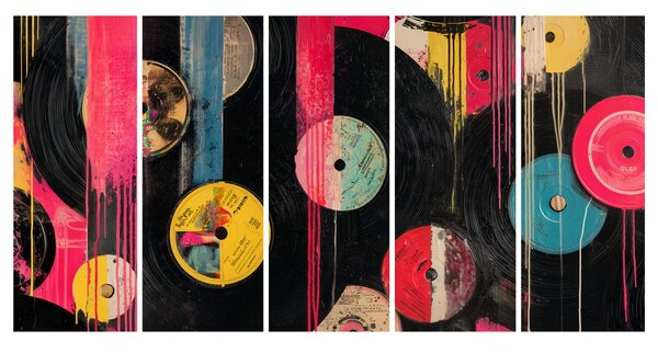 5-dielny obraz retro vinylové platne