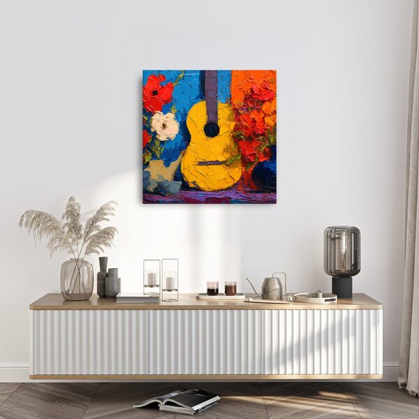 Obraz gitara s kvetinovou kompozíciou