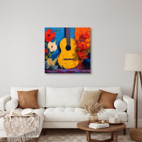 Obraz gitara s kvetinovou kompozíciou