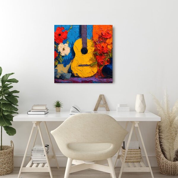 Obraz gitara s kvetinovou kompozíciou