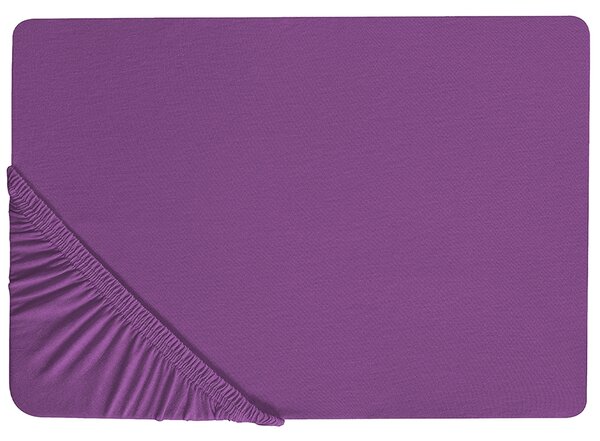 Napínacie prestieradlo fialové bavlnené 140 x 200 cm elastické okraje klasická posteľná plachta textílie do spálne