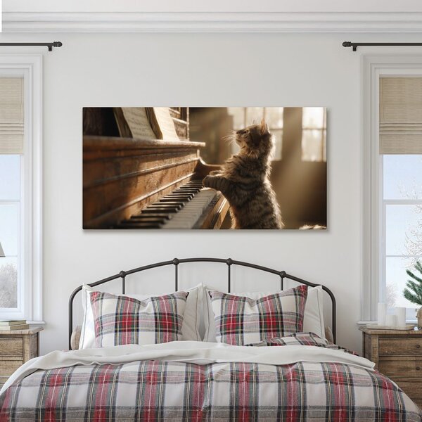 Obraz mačka pri klavíri