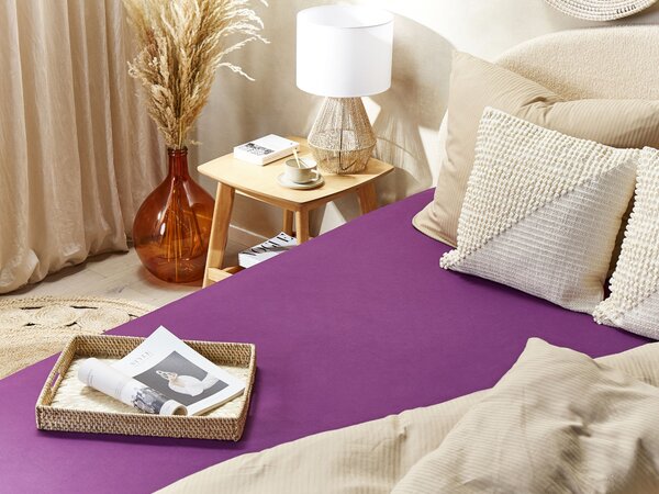 Napínacie prestieradlo fialové bavlnené 140 x 200 cm elastické okraje klasická posteľná plachta textílie do spálne