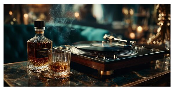 Obraz pohoda s whisky a vinylom