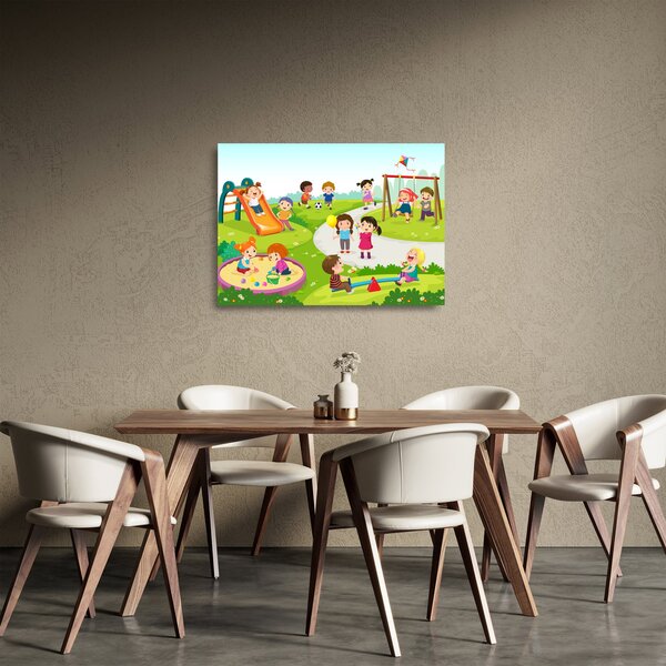 Sklenený obraz detských radovánok na pieskovisku (70x50 cm)