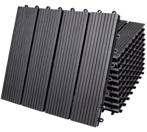 WPC dlaždice - sada 11 ks, 30x30 cm klasická antracit