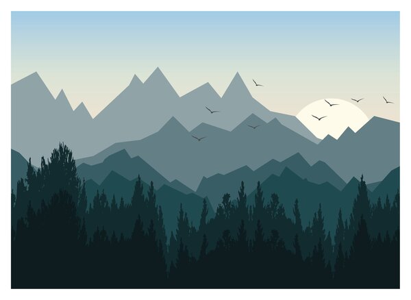 Sklenený obraz - Hory pohľadom grafika (70x50 cm)