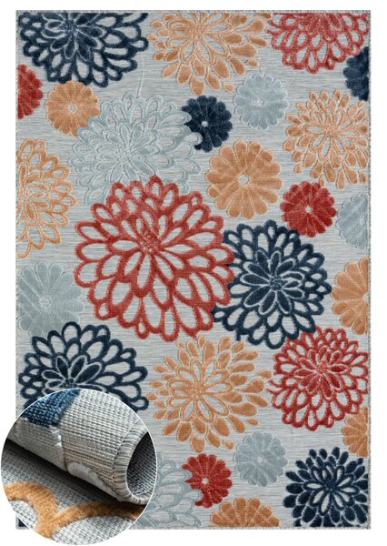 My Flair, Kusový koberec Blossom grau – na von aj na doma, 80x150, viacfarebná, chodba / predsieň