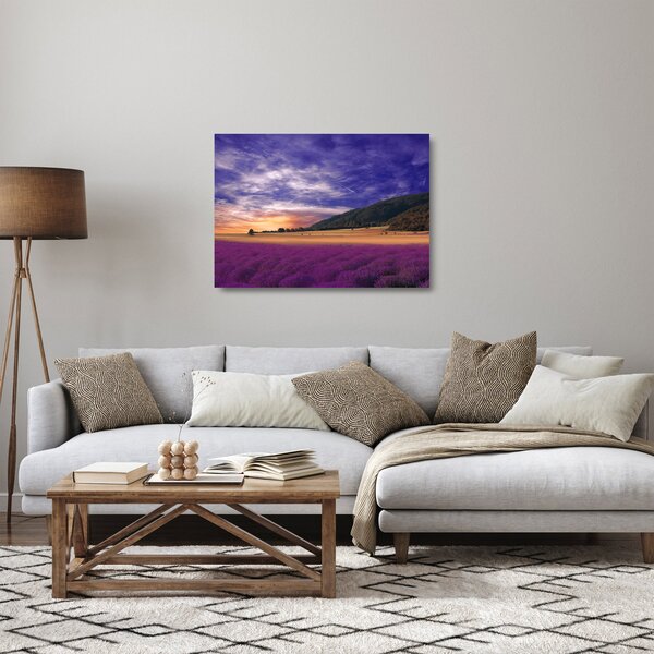 Sklenený obraz levanduľovej lúky (70x50 cm)
