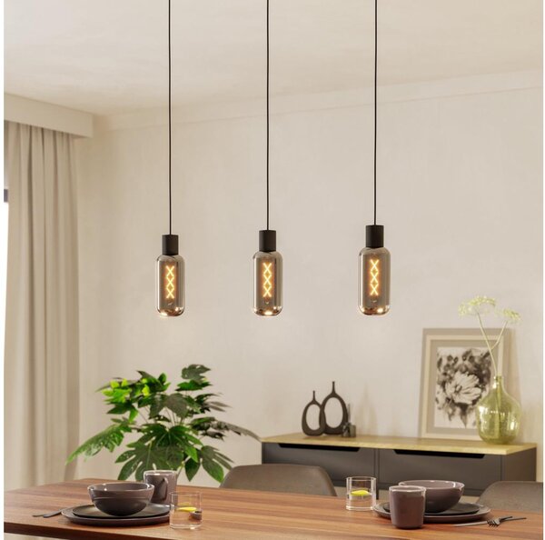 Eglo 901005 - Luster na lanku MAIONE 3xE27/4W/230V čierna/dymová