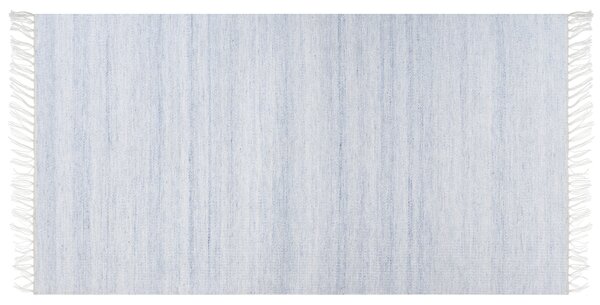 Koberec svetlomodrý recyklovaný syntetický materiál 80 x 150 cm so strapcami interiér exteriér
